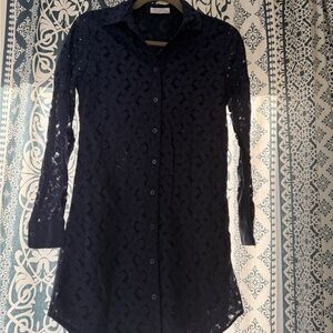 Equipment Femme Navy Lace Button-Front Shirt Dress | XS